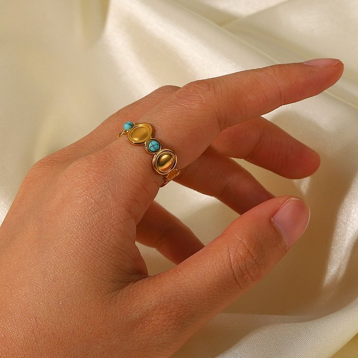 Fashion Simple Natural Turquoise Stainless Steel Bohemian Open Stainless Steel Ring