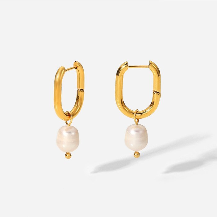 Elegant U Shape Stainless Steel Drop Earrings Pearl Gold Plated Stainless Steel Earrings