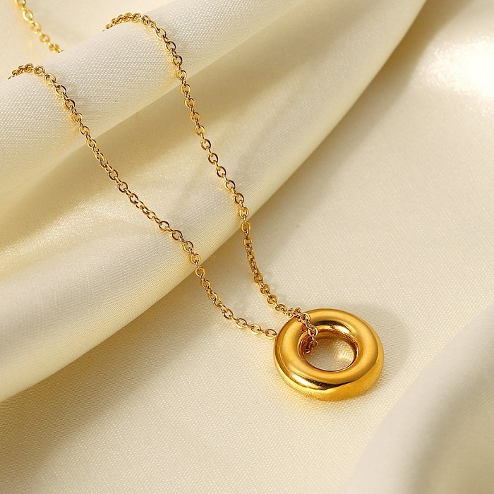colar de aço inoxidável zircão anel oco pingente colar jóias