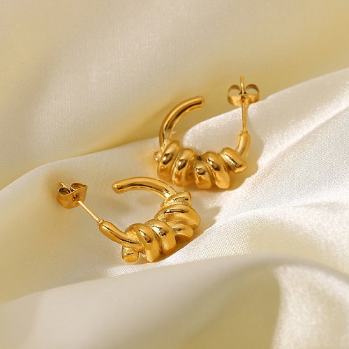 Boucles d'oreilles géométriques en forme de C à enroulement rétro en acier inoxydable en or 18 carats de style tendance