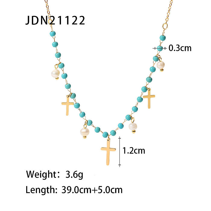 Fashion Cross Stainless Steel Necklace Pearl Plating Stainless Steel Necklaces