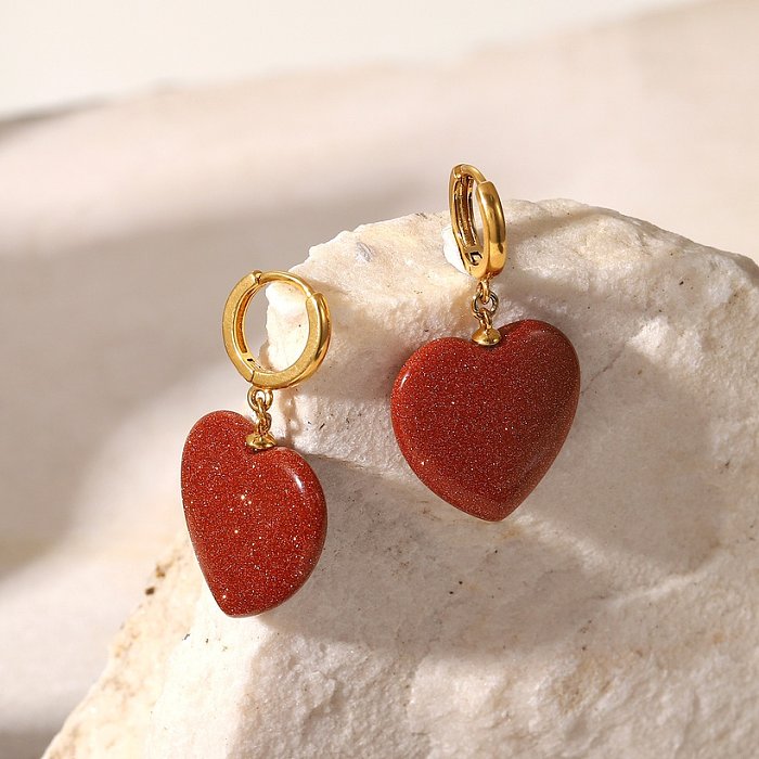Fashion retro red gold sandstone heartshaped pendant earrings stainless steel
