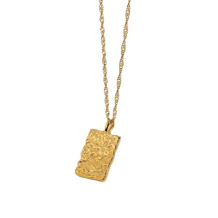 colar de aço inoxidável quadrado banhado a ouro com pingente de colisão vintage