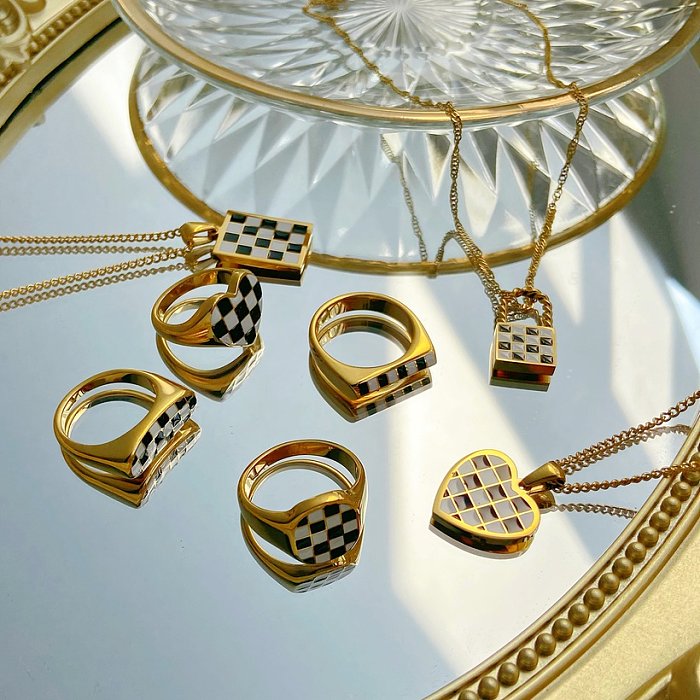 fashion stainless steel 18K contrast color lattice necklace wholesale jewelry