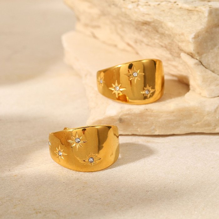 Novo estilo de aço inoxidável 18k banhado a ouro grande curvado embutido zircônio CS em forma de brincos
