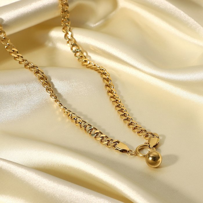 Collier rétro en acier inoxydable 14K or chaîne cubaine boule perle pendentif printemps boucle collier