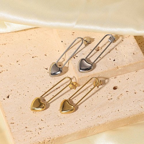 simple titanium steel earrings 14K gold steel color heart paper clip earrings