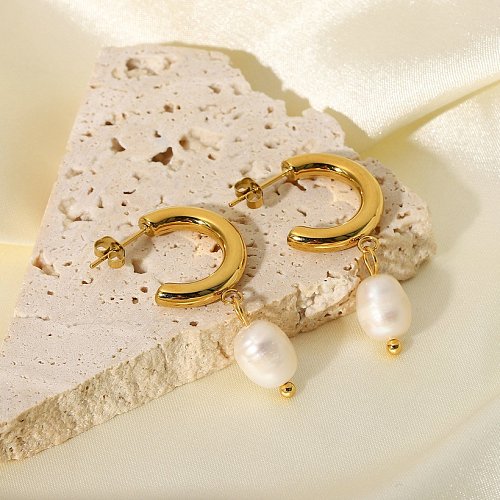wholesale stainless steel Cshaped pearl pendant hoop earrings jewelry