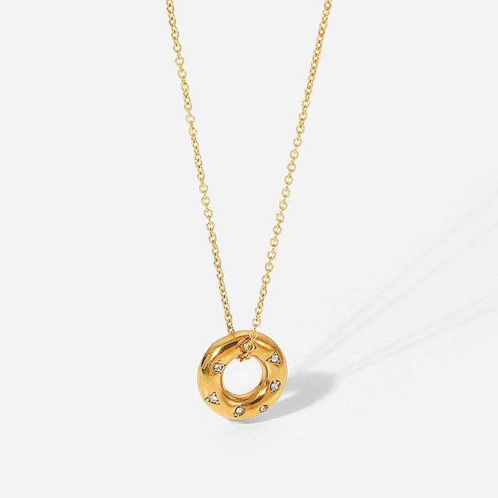 collier en acier inoxydable zircon anneau creux pendentif collier bijoux