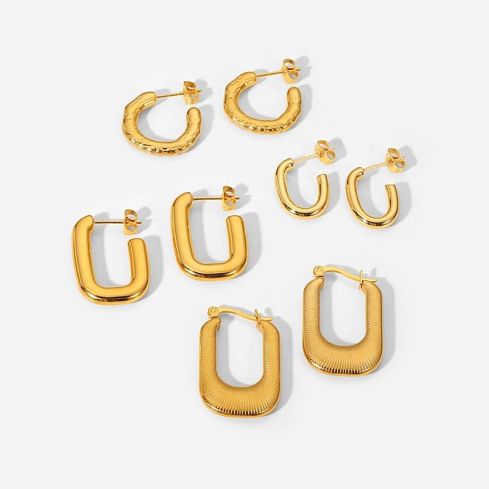 Brincos de argola geométricos de aço de titânio simples 18K ouro jóias mulheres