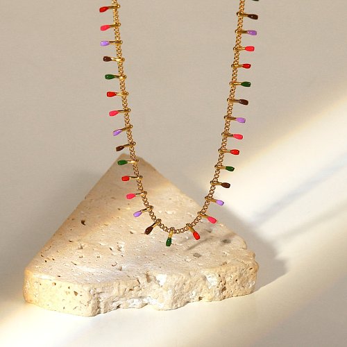 new fashion color drip oil tassel 18K gold stainless steel necklace for women