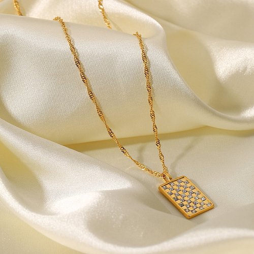 WomenS Retro Fashion Square Stainless Steel Zircon Necklace Plating Stainless Steel Necklaces
