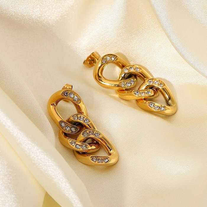 شخصية الأقراط أزياء جديدة الفولاذ المقاوم للصدأ مطلي 18k الذهب الماس سلسلة أقراط الأزياء والمجوهرات