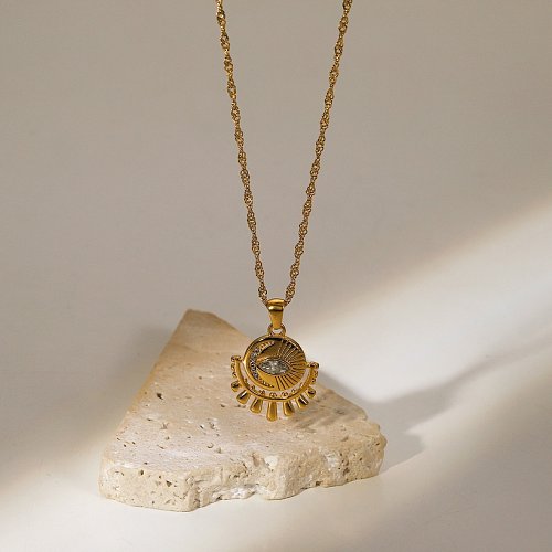 simple 18K Gold Plated Stainless Steel Oval Zircon Eye Pendant necklace