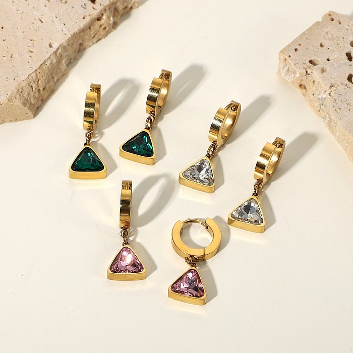 Brincos de pingente de pedra preciosa de joias de aço inoxidável triangulares joias