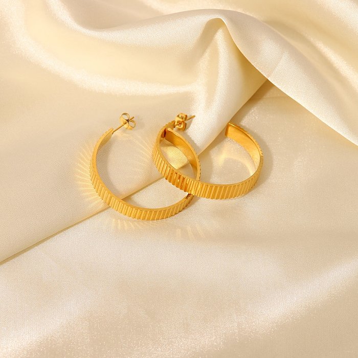 Fashion Simple 18K Gold Edelstahl Rib CShaped große Ohrringe