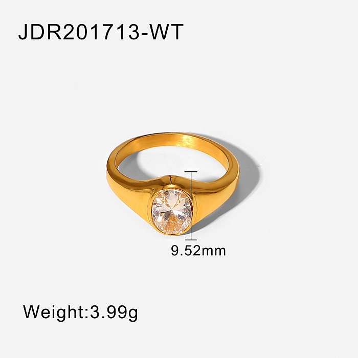 new 18K goldplated pink oval zircon ring stainless steel transparent zircon womens ring