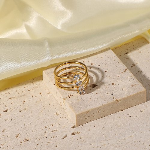 Anel de zircônio branco europeu e americano 4 diamante aberto 18 k joias de anel de aço inoxidável banhado a ouro