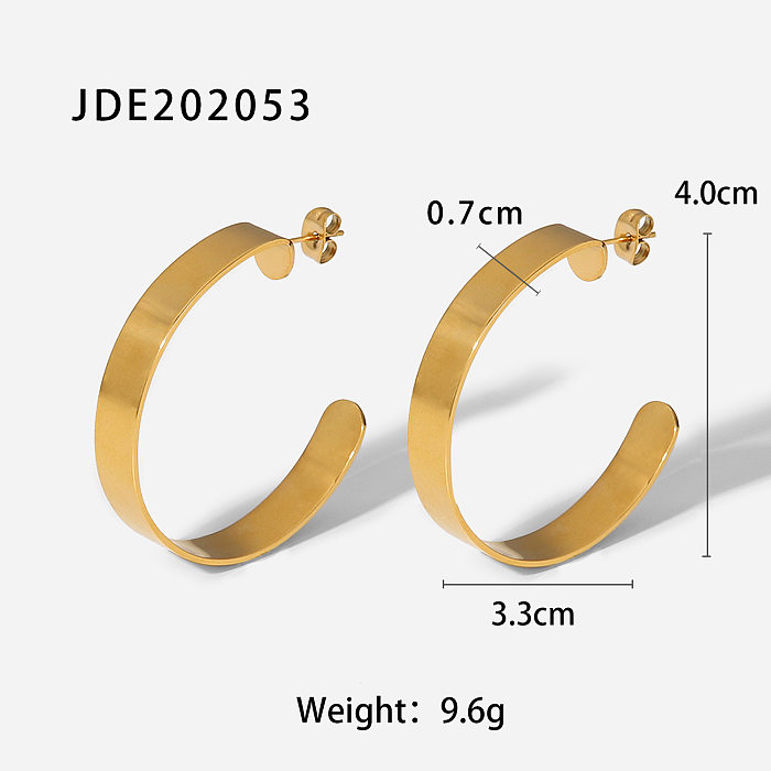 Fashion 18K Gold Plated CShaped Glossy Stainless Steel Earrings