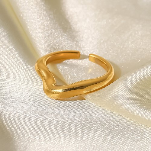 Anel aberto de aço inoxidável irregular estilo simples Anéis de aço inoxidável banhados a ouro