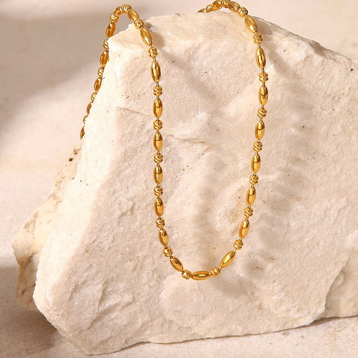 Colar de contas de aço inoxidável moda simples banhado a ouro 18K oval corrente de aço inoxidável ornamento feminino