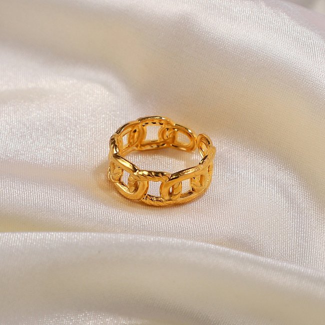 Anel de dedo masculino e feminino europeu e americano aço titânio galvanizado ouro 18 k aço inoxidável torção corrente anel aberto ornamento
