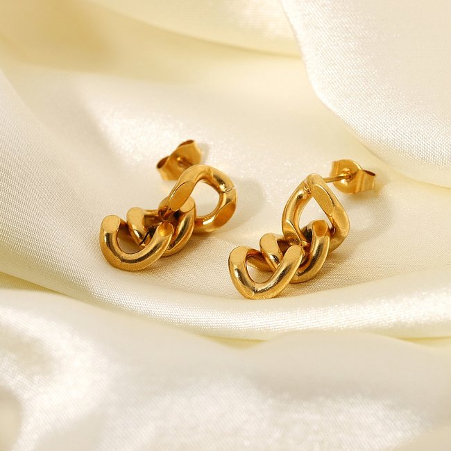vente en gros simple en acier inoxydable plaqué or géométrique jante anneau pendentif boucles d'oreilles bijoux