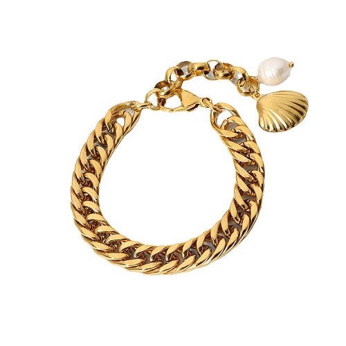 Fashion Freshwater Pearl 18K Gold Plated Stainless Steel Bracelet