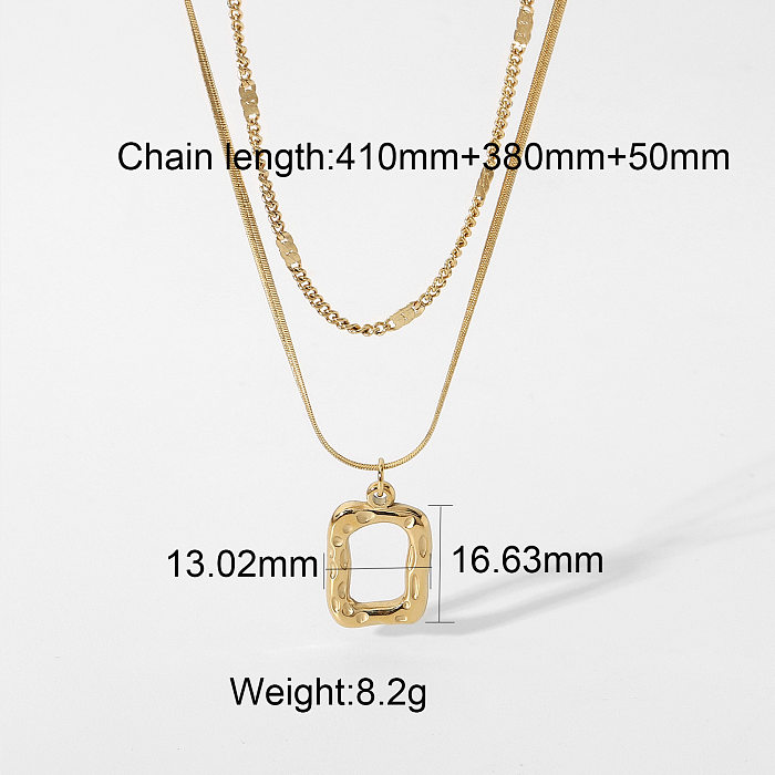 retro hollow square pendant 14K gold stainless steel necklace