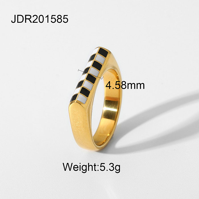 أزياء 18K مطلية بالذهب الفولاذ المقاوم للصدأ القلب رقعة الشطرنج تحقق خاتم الزوجين