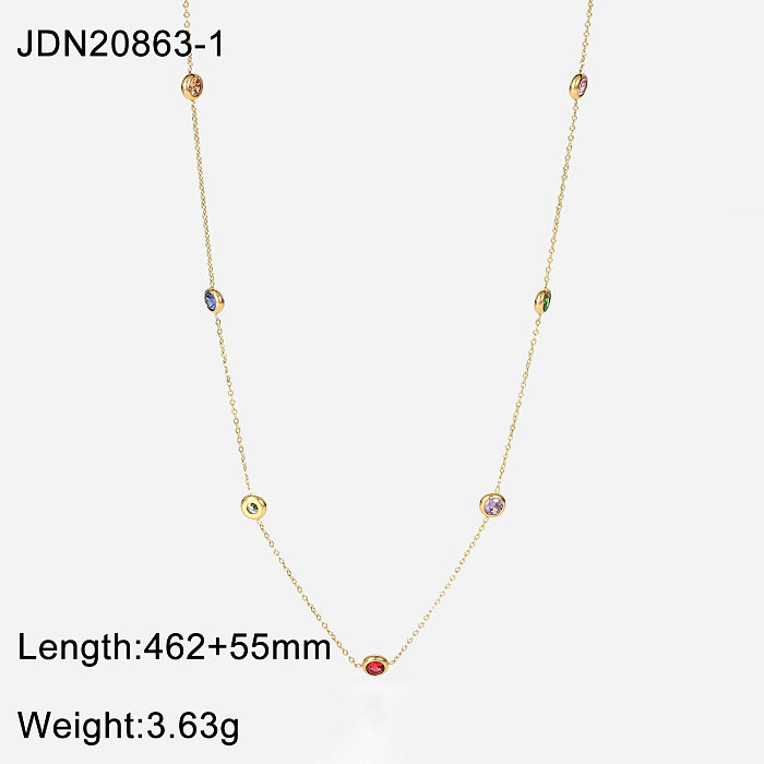 nuevo collar geométrico de circonio redondo de siete colores con cadena fina de color de acero inoxidable