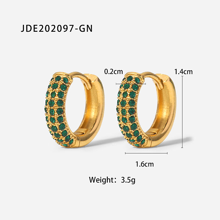 Novo estilo brincos de aço inoxidável banhados a ouro 18K verde zircão