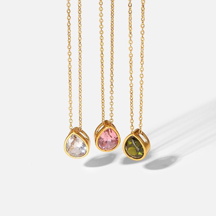 Accessoires de bijoux de collier en acier inoxydable pendentif en forme de goutte romantique en zircon