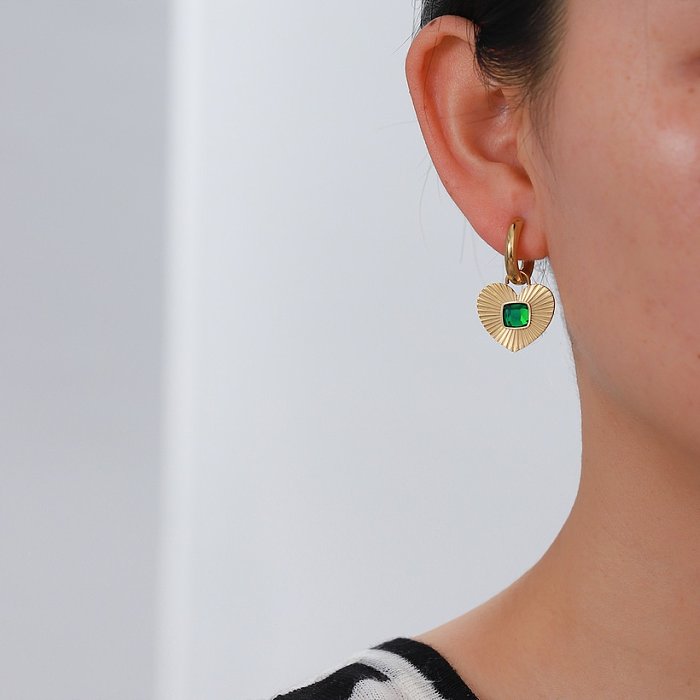 WomenS Retro Fashion Square Heart Stainless Steel Zircon Earrings Plating Stainless Steel Earrings