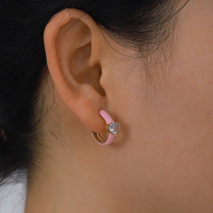 Boucles d'oreilles géométriques en acier inoxydable Zircon en acier inoxydable pour femmes élégantes à la mode Boucles d'oreilles en acier inoxydable