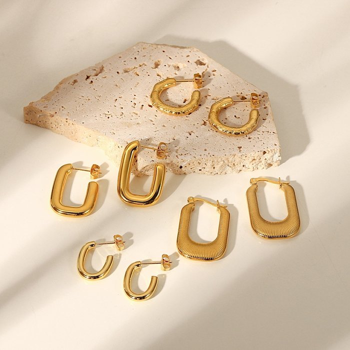 Brincos de argola geométricos de aço de titânio simples 18K ouro jóias mulheres
