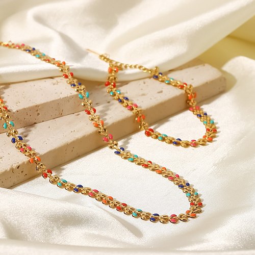 Fashion Leaf Colorful Stainless Steel Bracelets Necklace Gold Plated Stainless Steel Necklaces