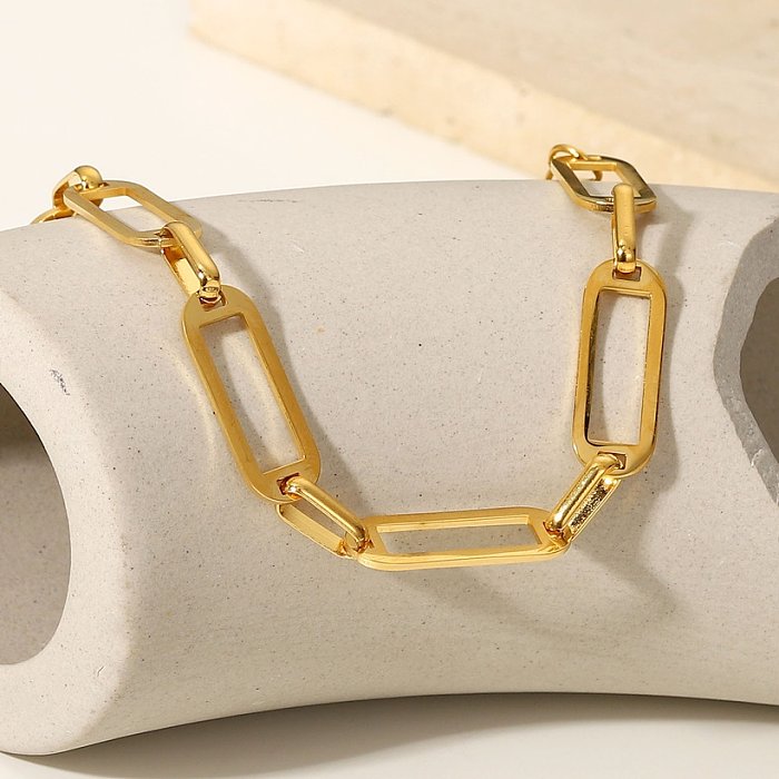 Einfaches rechteckiges Kettenarmband aus geometrischem Edelstahl mit hohler Kette