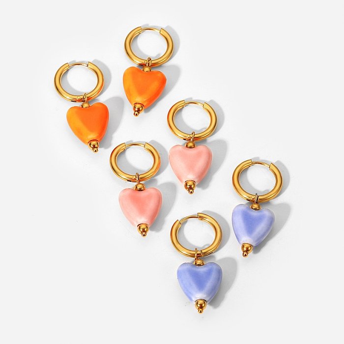 fashion 18K goldplated stainless steel ceramic heart pendant earrings