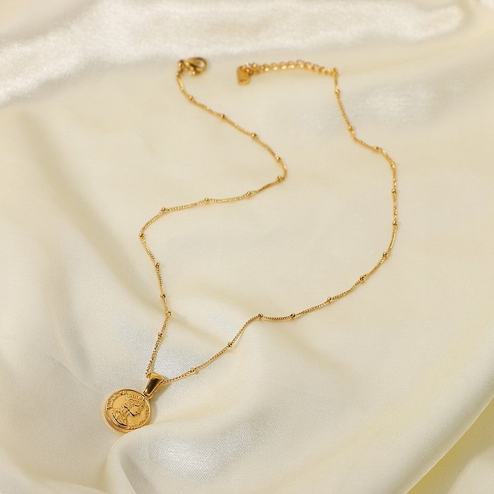 خمر مجوهرات الفولاذ المقاوم للصدأ 18K الذهب حبة سلسلة الزائدية الملكة إليزابيث القرص عملة قلادة قلادة