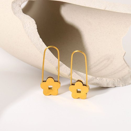 INS Internet Celebrity 18K Gold Earrings Stainless Steel Little Flower Clip Modeling Stud Earrings Female Titanium Steel Earrings Jewelry