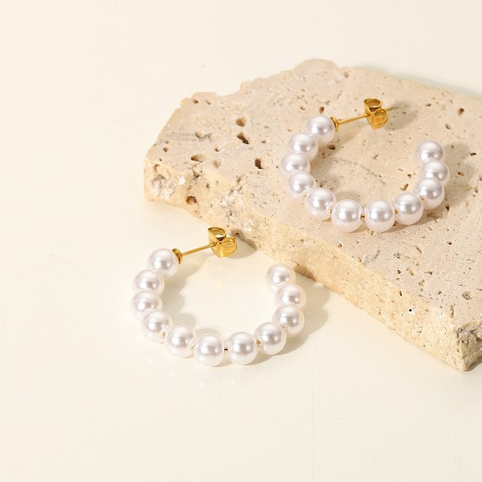 Nuevos pendientes de mujer en forma de perla de 18 mm de acero inoxidable de oro de 30 quilates