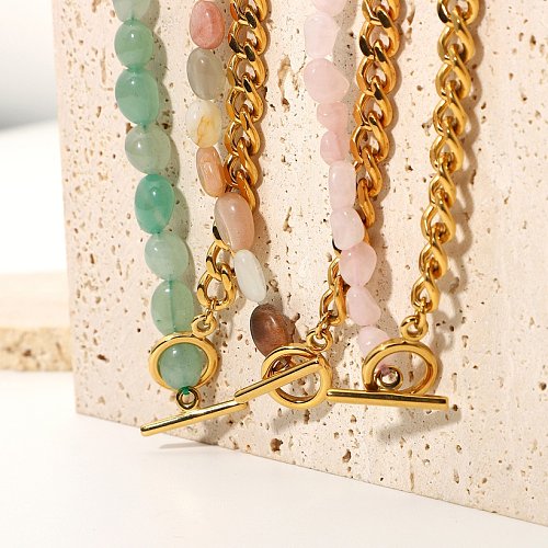 wholesale jewelry green natural stone beaded splicing chain stainless steel necklace jewelry