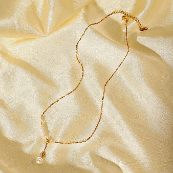 Europäische und amerikanische Internet-heiße neue Edelstahl-Halsketten-18K Gold YShaped-Perlen-Anhänger-Halskette AllMatching-Verzierung für Frauen