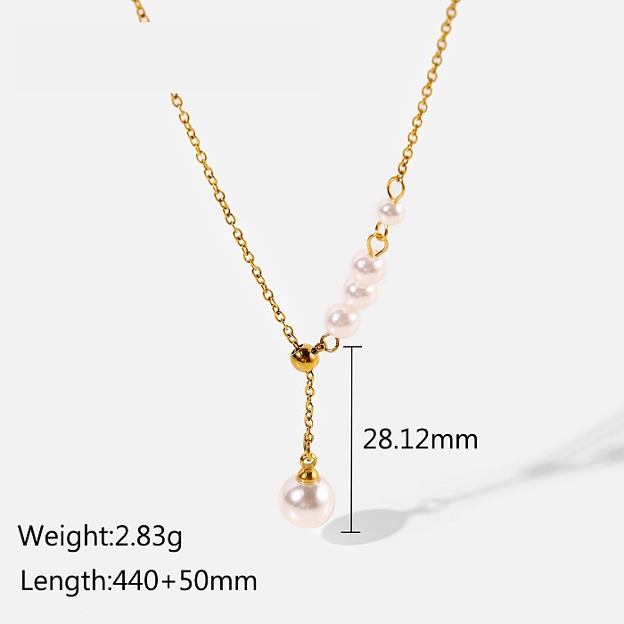 European and American Ins Internet Hot New Stainless Steel Necklace 18K Gold YShaped Pearl Pendant Necklace AllMatching Ornament for Women