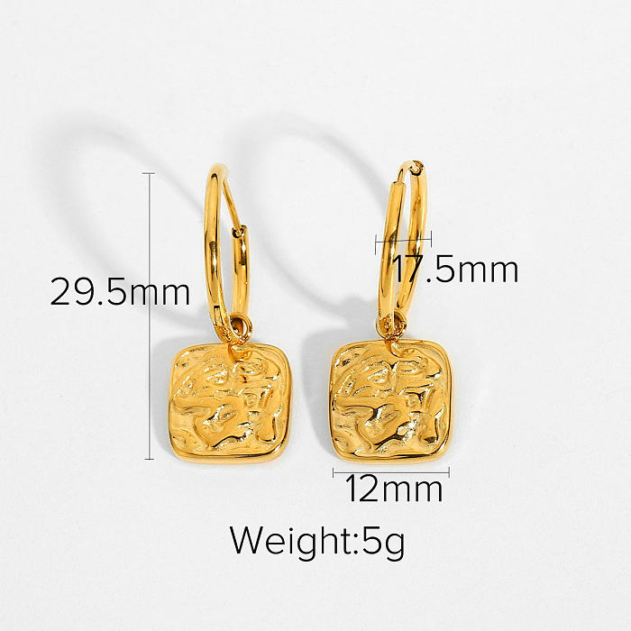boucles d'oreilles pendantes rectangulaires en relief en acier inoxydable plaqué or
