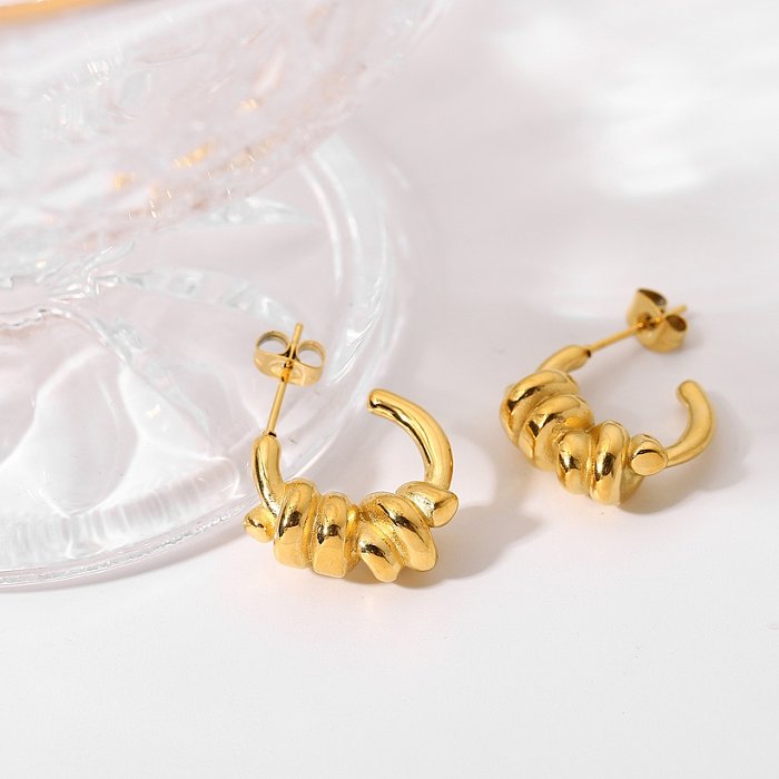 Boucles d'oreilles géométriques en forme de C à enroulement rétro en acier inoxydable en or 18 carats de style tendance