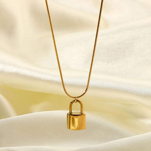 Colar de pingente de corrente de presente de moda em aço inoxidável com cadeado de ouro