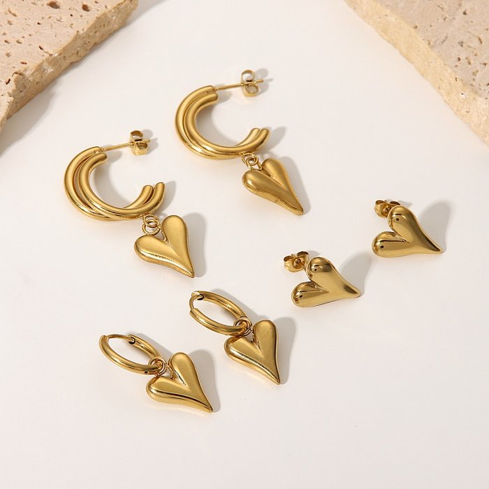 Nueva moda 14K chapado en oro de acero inoxidable corazón colgante pendientes joyería para mujer