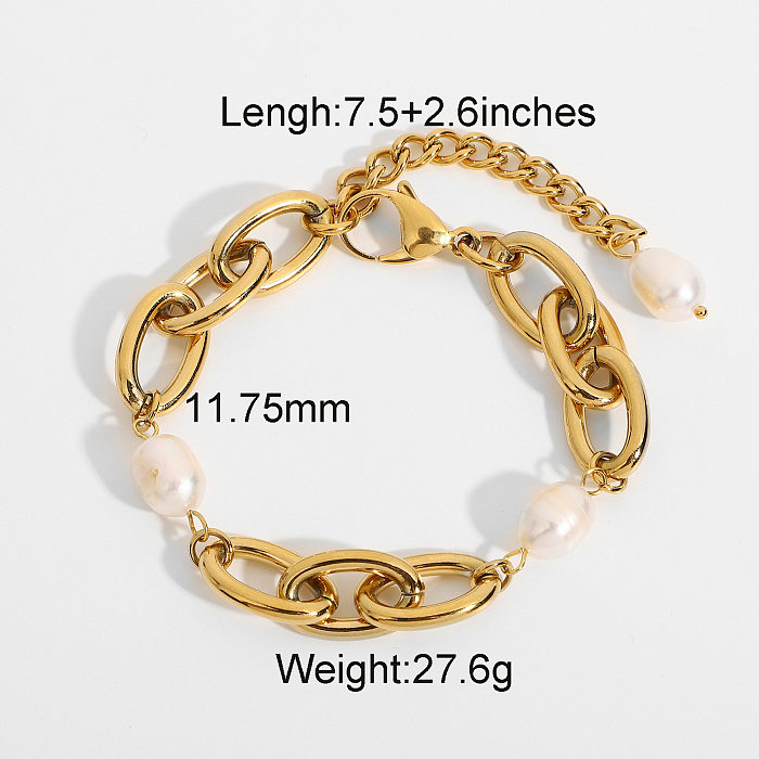 bracelet baroque ovale en acier inoxydable plaqué or